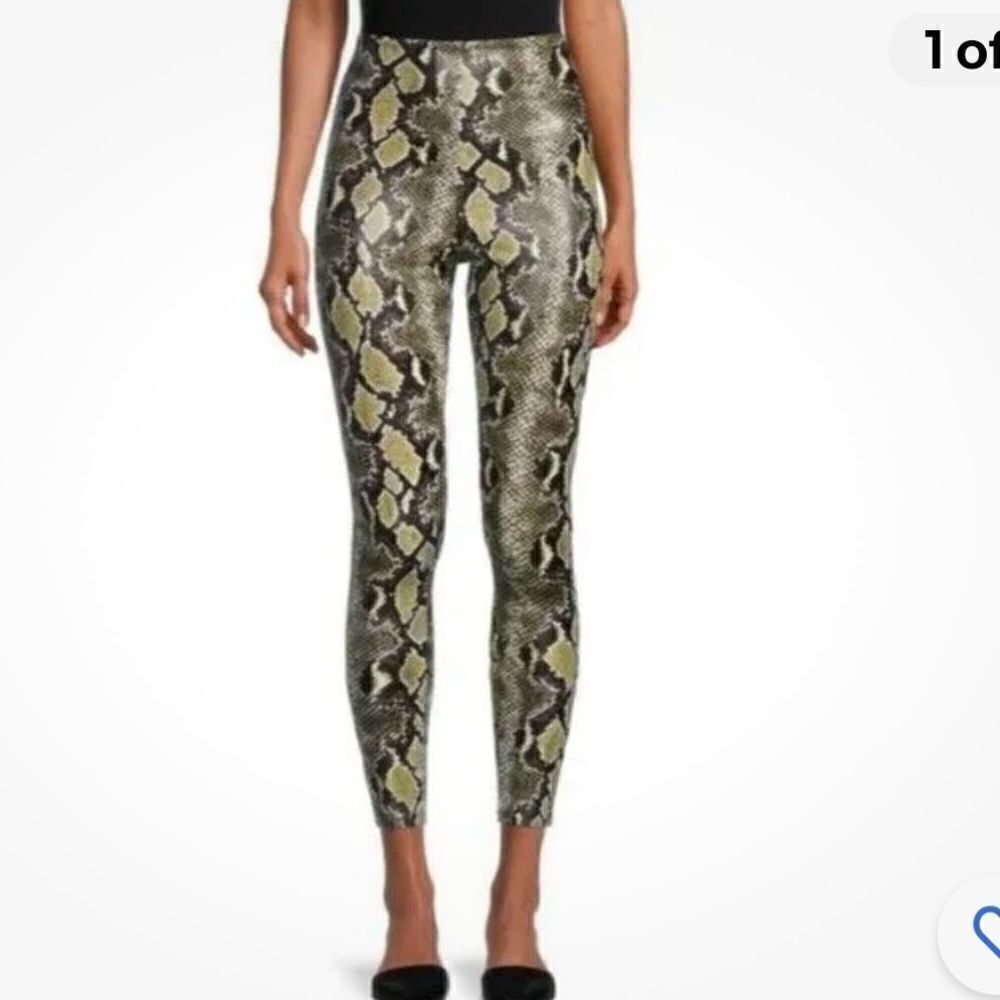 New Commando Faux Leather Animal Leggings Women's Olive Snake Print XS
